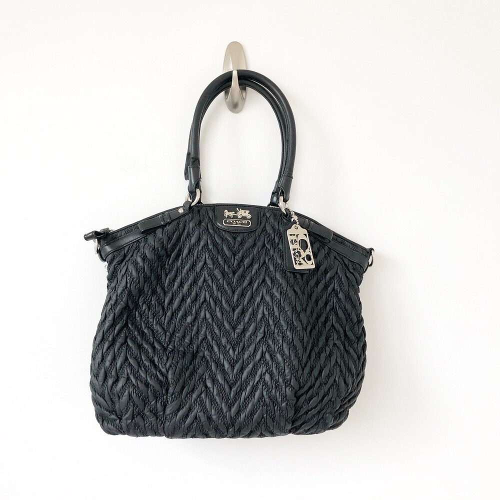 COACH Madision Quilted 70th Anniversary Chevron Nylon Satchel Black